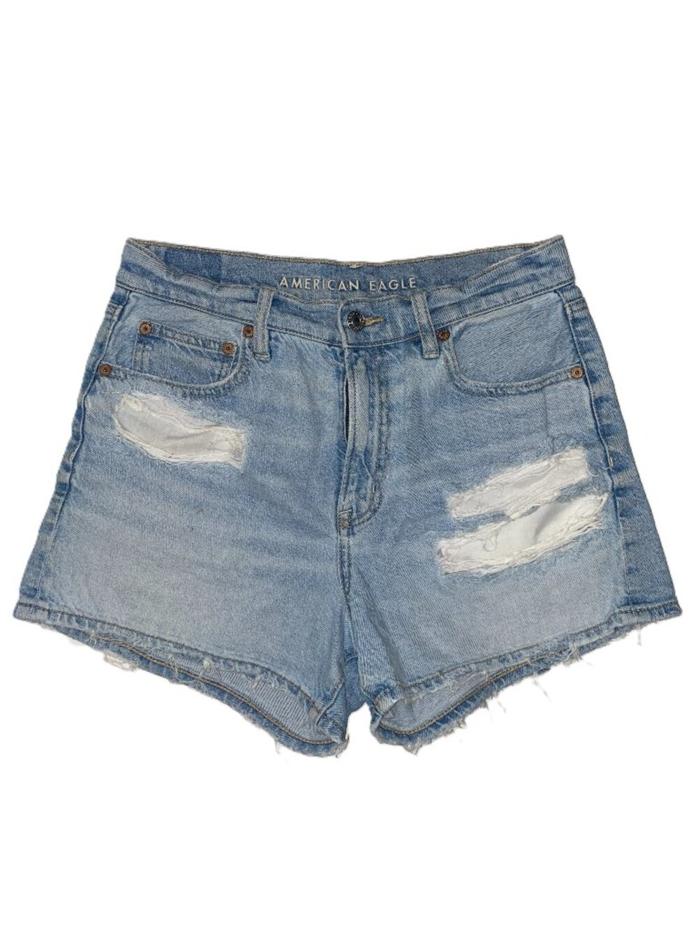 American Eagle Denim Shorts Light Wash Distressed High Rise Mom Fit Size 4